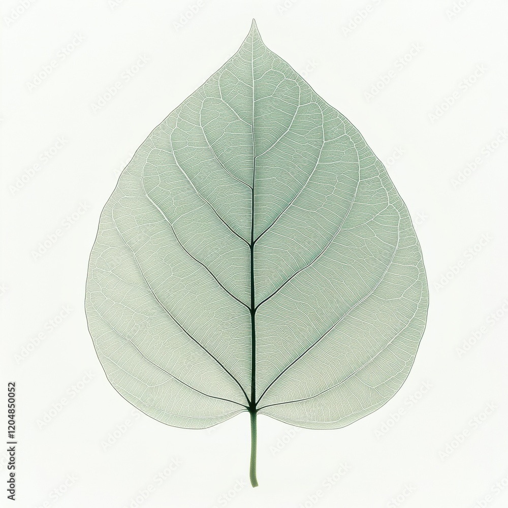 Poster translucent leaf showcasing intricate vein patterns against a light background in serene, natural el