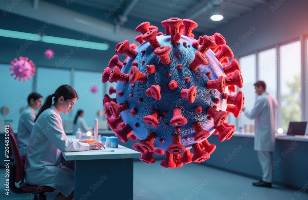 Poster scientists conducting research on virus structure in laboratory setting
