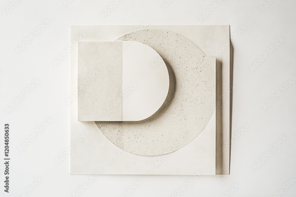 Poster minimalist wall art display featuring geometric shapes and neutral tones in an indoor setting. gener