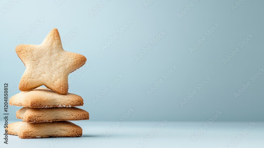 Canvas Prints star shaped cookie stacked on top of square cookies against pastel blue background