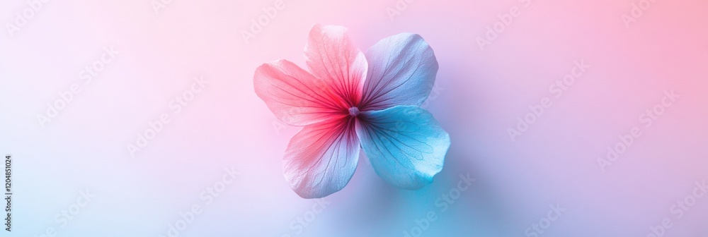 Poster colorful flower with gradients of pink and blue against a soft pastel background in artistic display