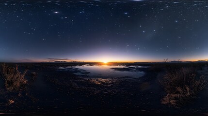 Fototapeta premium Desert Sunset Starry Night Sky Reflection
