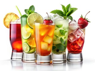 Vibrant cocktail photos: perfect for menus and websites.  Isolated shots, showcasing colorful drinks.