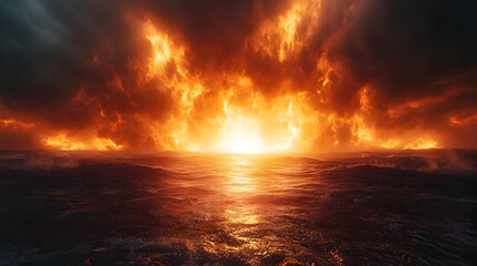 Fiery Sunset Over the Ocean Illustration