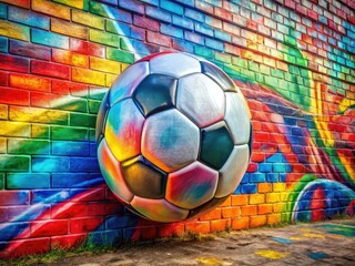 Vibrant street art mural depicts a soccer ball, celebrating European and World Championship football.