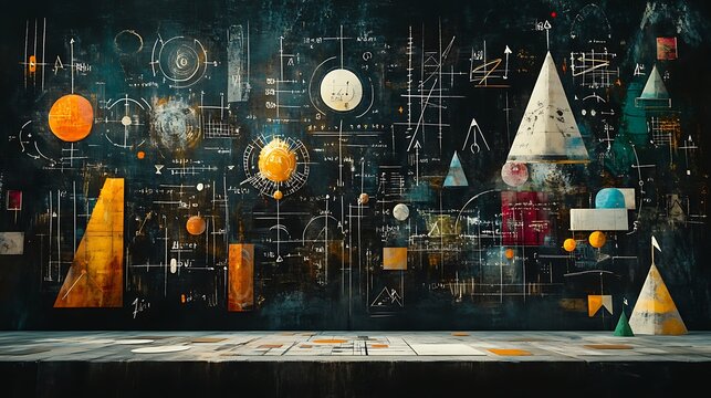 A blackboard filled with complex equations and symbols icons background