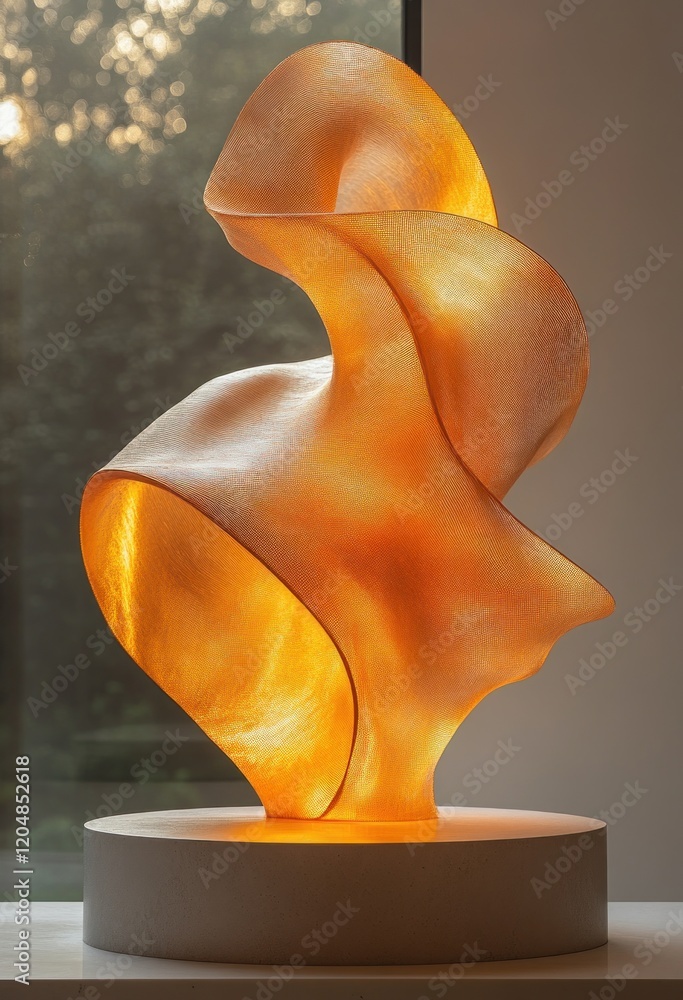 Poster luxury abstract display podium with flowing silk fabric and soft ambient lighting