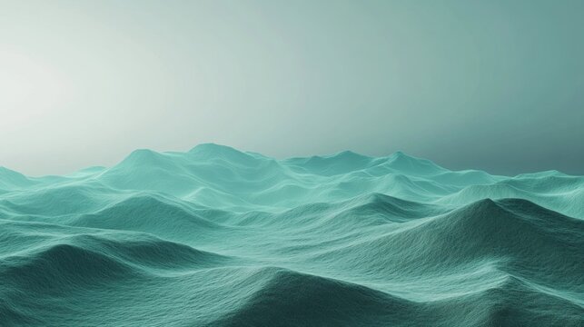 Teal abstract landscape, serene hills, misty sky, digital art, website banner