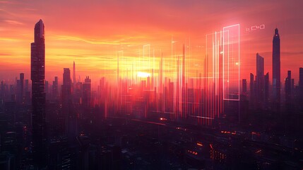 Fototapeta premium Futuristic Cityscape at Sunset
