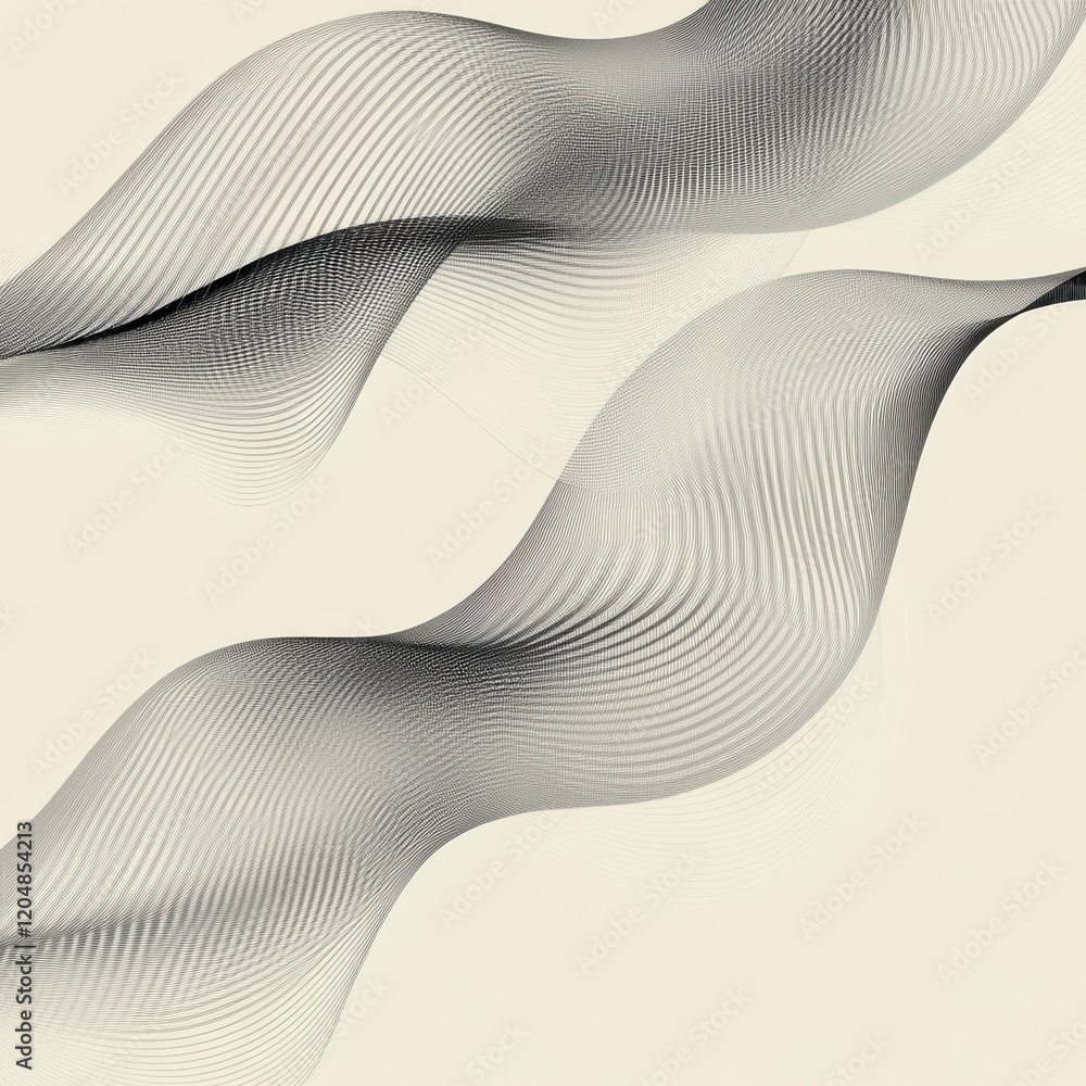 Poster Curved lines and waves create an abstract design on a light background. Generative AI