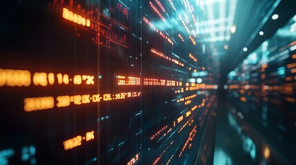 Obraz premium Data Center Interior with Glowing Network Information