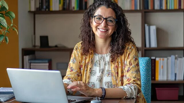 A happy teacher shares her success in teaching online learning and digital skills, equipping her students for the modern workforce