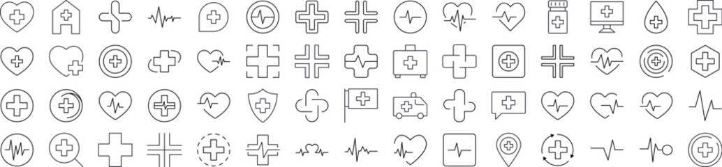 Medical Cross Line Icon Pack. Outline Signs for Graphic and Web Design, Apps, Adverts, Various Cards