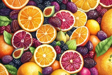 cheerful illustration of fresh fruits like apples, bananas, and grapes served in a beautiful bowl, symbolizing health and vitality for iftar in Ramadan Karim