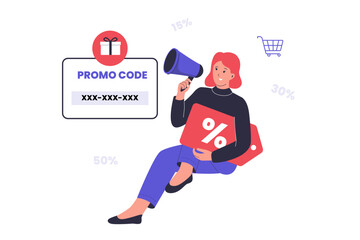 Illustration of promo code voucher. Illustrations for websites, landing pages, mobile apps, posters and banners. Trendy flat vector illustrations