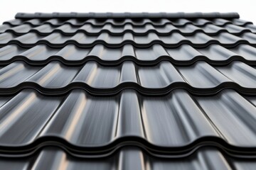 Dark Gray Metal Roof Tile on Transparent Background, Modern Home Construction Material.