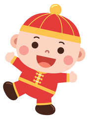Cheerful Cartoon Boy Character in Chinese suit