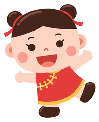 Cute Girl in Chinese Dress Illustration
