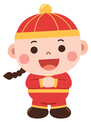 Cheerful Cartoon Boy Character in Chinese suit