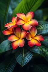 Obraz premium Tropical Plumeria Blooms: A Vivid, Lush Floral Study