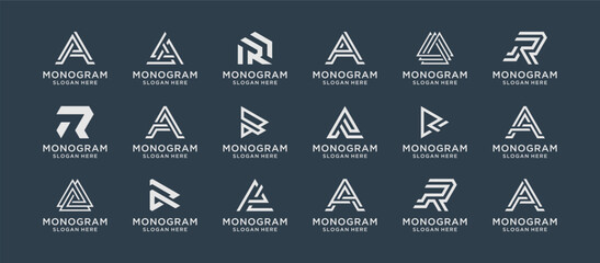 set of letter A logo design in monogram style for business branding.