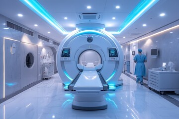 Mythological-style artificial MRI device, blending ancient aesthetics with modern tech.
