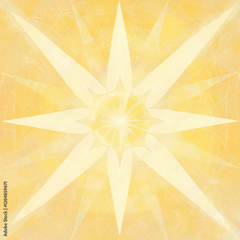 Poster Abstract artwork depicting a radiant starburst pattern in soft yellow tones, creating a warm and inviting atmosphere. Generative AI