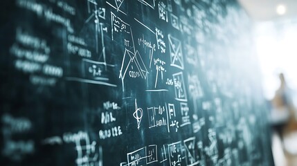 A blackboard filled with complex equations background