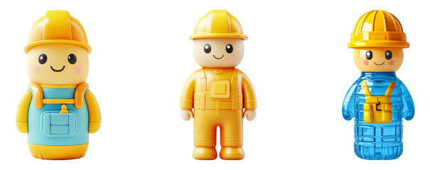 Colorful Construction Toy Figures Isolated on Transparent Background