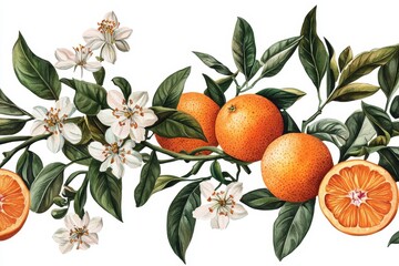 Beautiful watercolor illustration of fresh oranges and tangerines. 