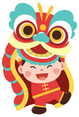 Child Performing Lion Dance for Celebration