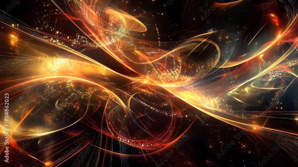 Poster dynamic light patterns creating abstract art digital space visual graphics dark background artistic 