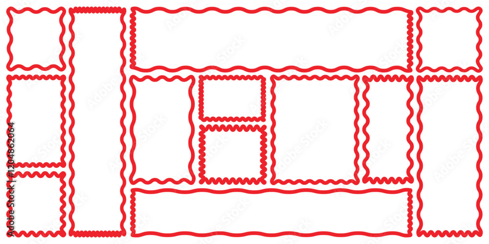 Aufkleber color squiggle frames set. color wiggly rectangular shapes with curved borders. vector illustration.