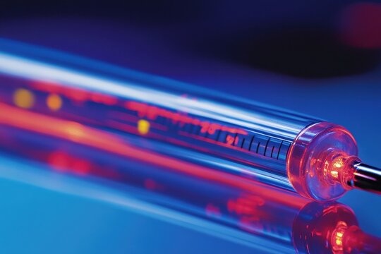 High-Resolution Vector Illustration of a Modern Thermometer with Vibrant Lighting Effects and Detailed Measurement Scale, Ideal for Medical and Scientific Use
