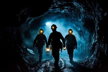 Fototapeta premium Exploration of Caves by Helmeted Miners