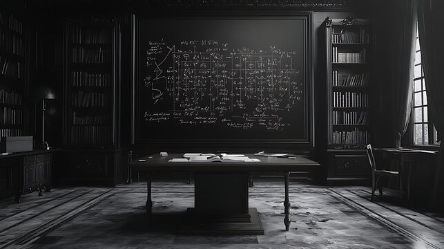 A blackboard filled with complex equations background