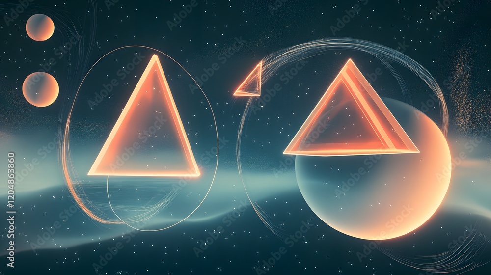 Aufkleber dynamic geometric shapes and cosmic elements abstract universe digital art surreal environment aesth