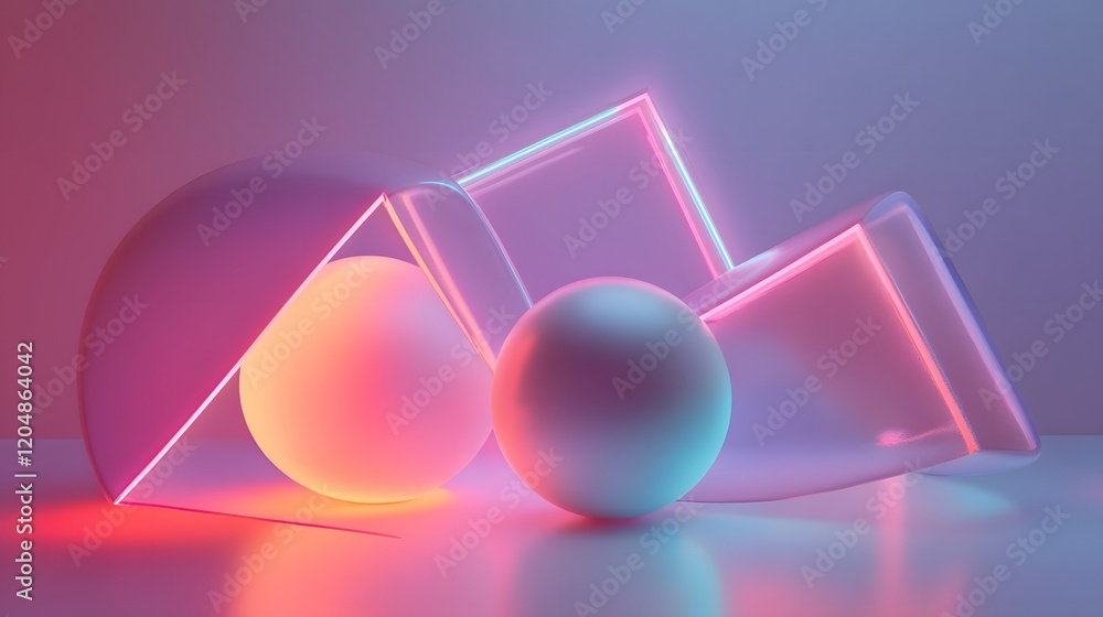 Poster dynamic abstract shapes studio digital art neon glow close-up modern design concepts