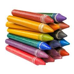 Colorful Crayons Stacked Isolated on White Minimalist Background