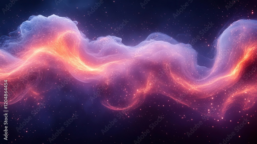 Poster a colorful cosmic scene featuring vibrant nebula-like formations with swirling clouds and sparkling 