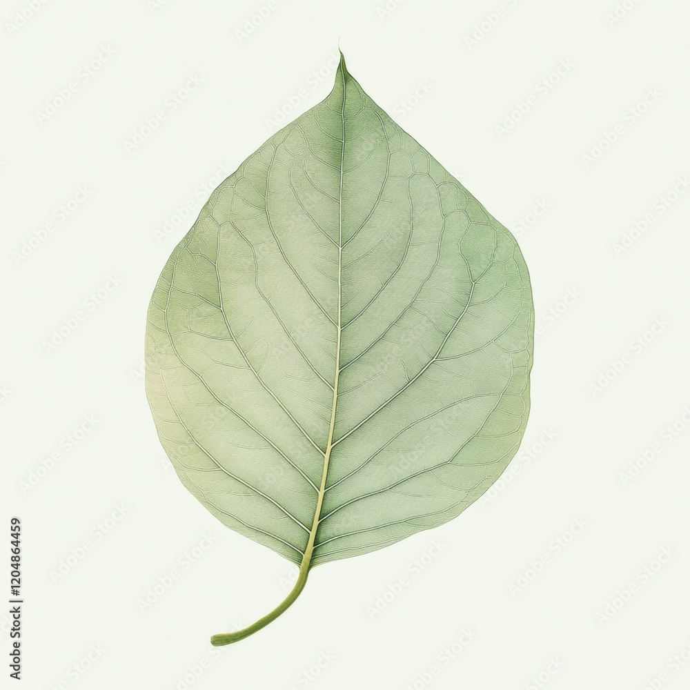 Poster Focus on a single green leaf showcasing intricate vein patterns against a soft light background in a minimalistic setting. Generative AI
