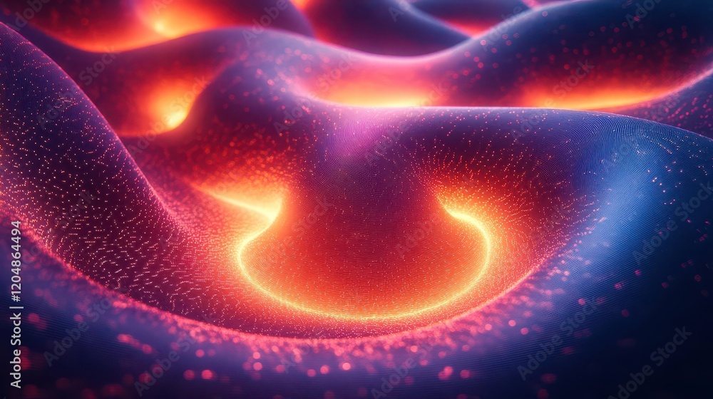 Poster a vibrant, abstract image featuring undulating waves of glowing colors, creating a mesmerizing, flui