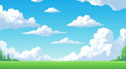 Fototapeta premium A flat illustration of a bright blue sky filled with fluffy white clouds