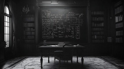 A blackboard filled with complex equations background
