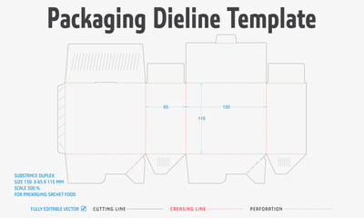Packaging Dieline Template. 2D Technical Drawing File Eps Scale. Fully editable vector. Prepared for production