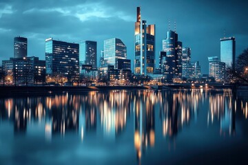 Night Skyline Reflection: Frankfurt's Modern Metropolis