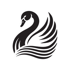 Elegant Black Swan Silhouette with Stylized Wings and Water.