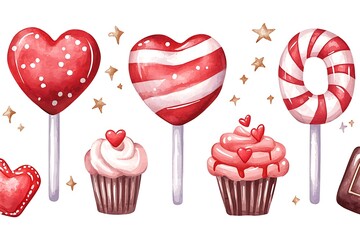 Valentine day love treats sweet bakery watercolor style festive environment close-up concept