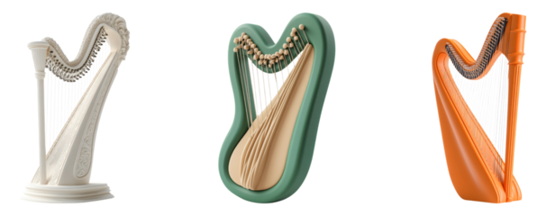Colorful Harps Isolated on Transparent Background for Creative Use