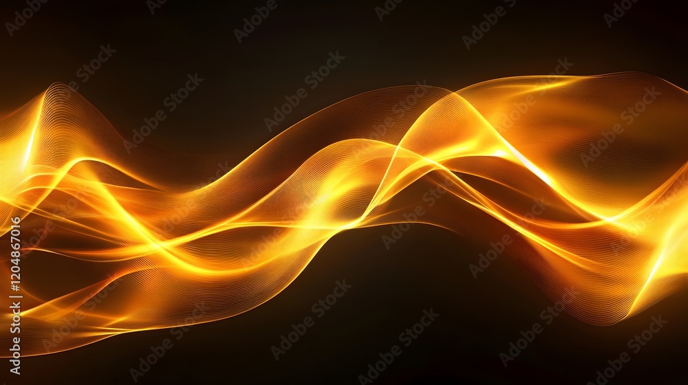 Poster dynamic flow of golden waves abstract background digital artwork dark environment side view light an